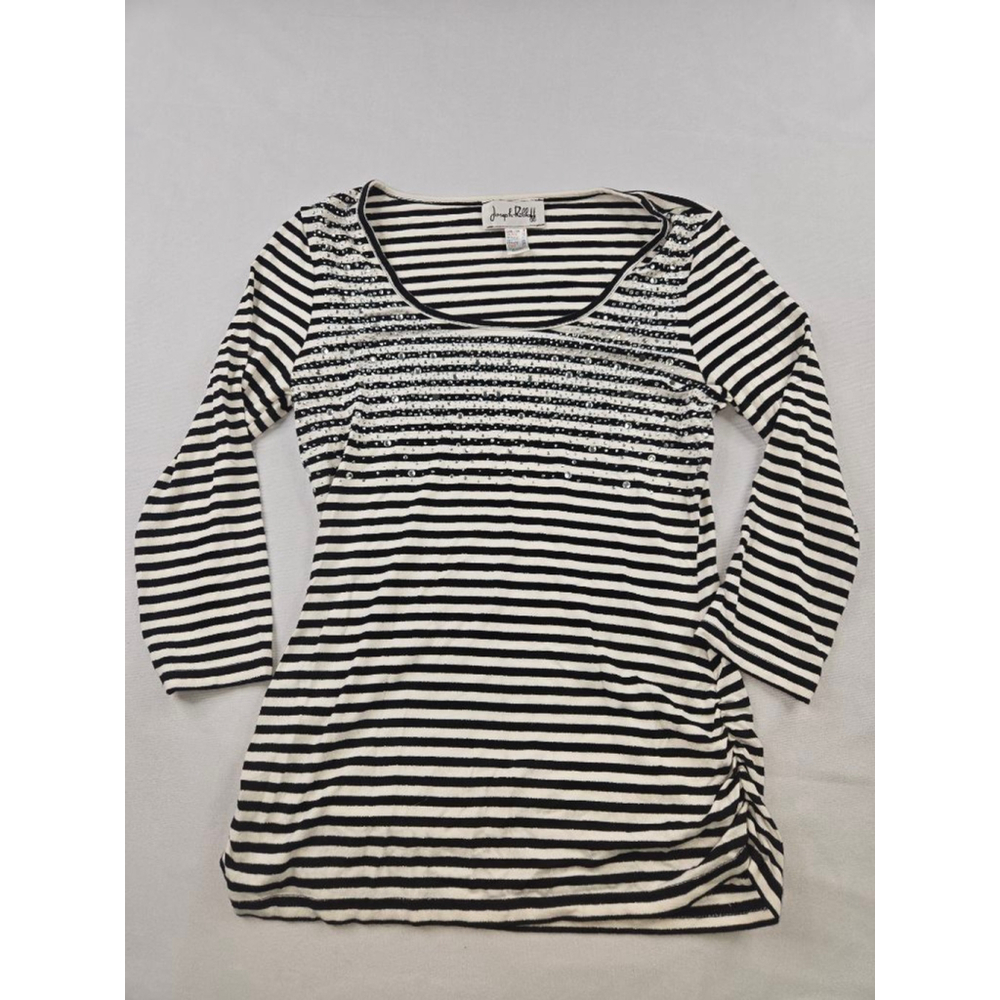 Women's Joseph Ribkoff Black & White Striped Sequin Long Sleeve Tee Size 8